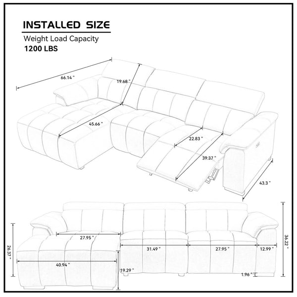 English Elm Wall-hugger Genuine Leather L-shaped Reclining Sofa with Usb Port for Theater Spaces W2582S00175