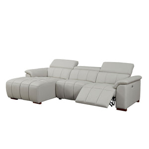 English Elm Wall-hugger Genuine Leather L-shaped Reclining Sofa with Usb Port for Theater Spaces W2582S00175