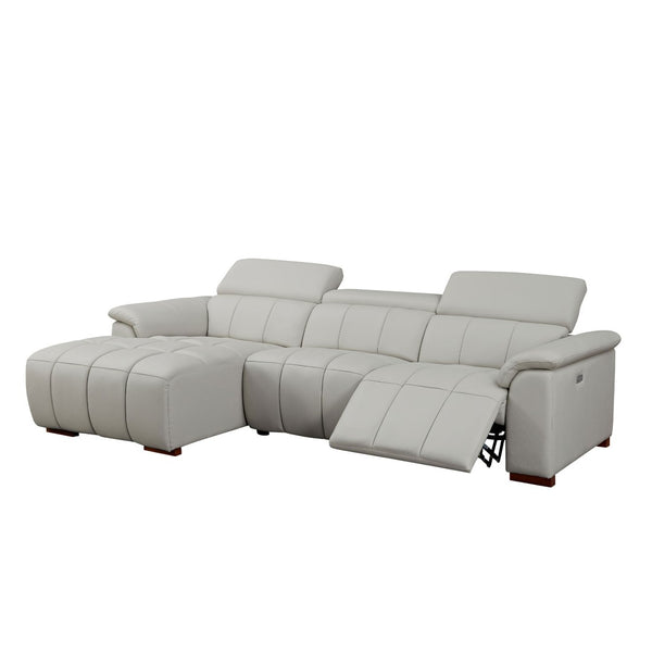 English Elm Wall-hugger Genuine Leather L-shaped Reclining Sofa with Usb Port for Theater Spaces W2582S00175