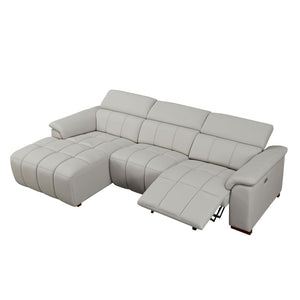 English Elm Wall-hugger Genuine Leather L-shaped Reclining Sofa with Usb Port for Theater Spaces W2582S00175