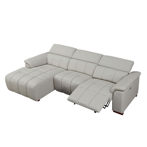 English Elm Wall-hugger Genuine Leather L-shaped Reclining Sofa with Usb Port for Theater Spaces W2582S00175