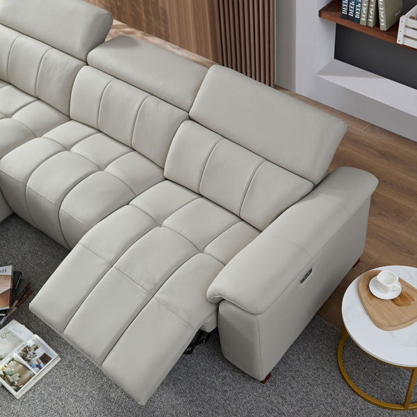 English Elm Wall-hugger Genuine Leather L-shaped Reclining Sofa with Usb Port for Theater Spaces W2582S00175