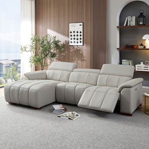 English Elm Wall-hugger Genuine Leather L-shaped Reclining Sofa with Usb Port for Theater Spaces W2582S00175