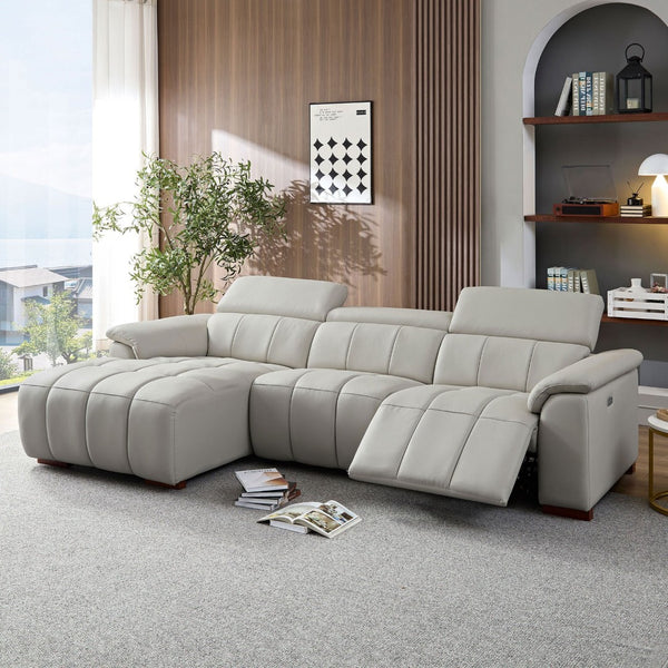 English Elm Wall-hugger Genuine Leather L-shaped Reclining Sofa with Usb Port for Theater Spaces W2582S00175