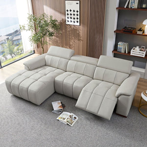 English Elm Wall-hugger Genuine Leather L-shaped Reclining Sofa with Usb Port for Theater Spaces W2582S00175