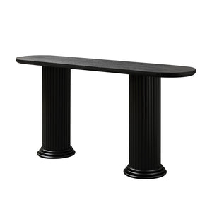 English Elm 62.99 Inch Neoclassical Console Table Wood Veneer Roman Column Legs Entryway Accent Black W2582S00208