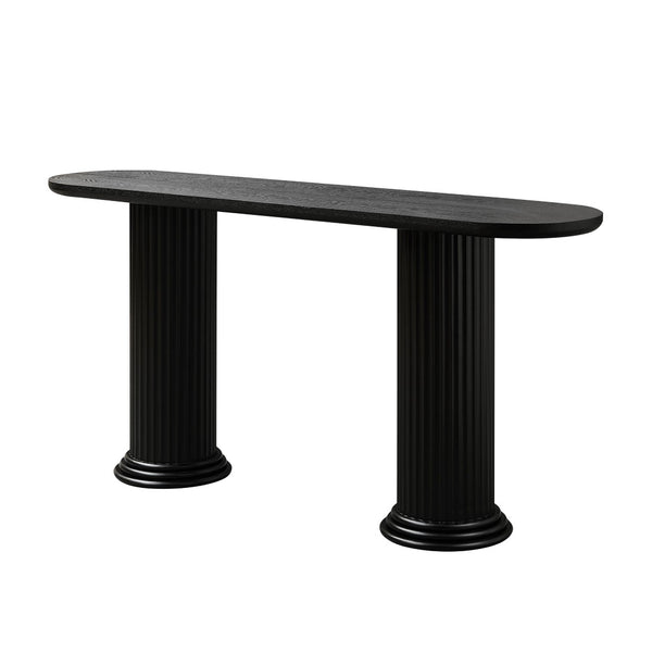 English Elm 62.99 Inch Neoclassical Console Table Wood Veneer Roman Column Legs Entryway Accent Black W2582S00208