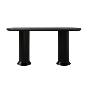 English Elm 62.99 Inch Neoclassical Console Table Wood Veneer Roman Column Legs Entryway Accent Black W2582S00208