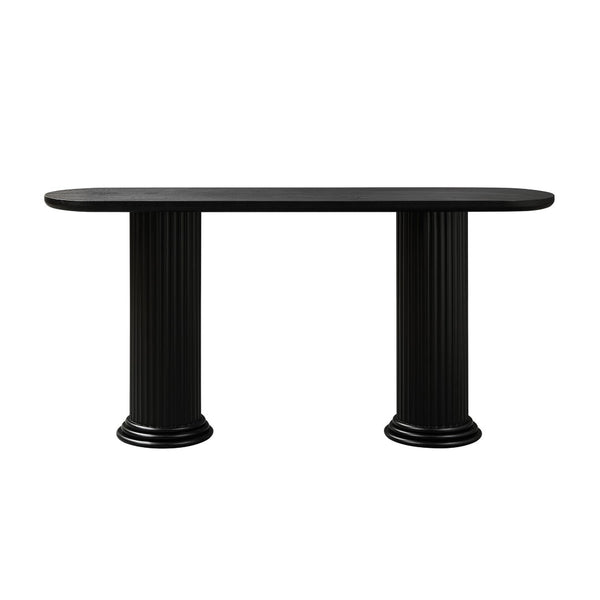 English Elm 62.99 Inch Neoclassical Console Table Wood Veneer Roman Column Legs Entryway Accent Black W2582S00208