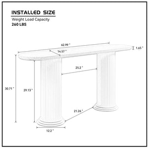English Elm 62.99 Inch Neoclassical Console Table Wood Veneer Roman Column Legs Entryway Accent Black W2582S00208