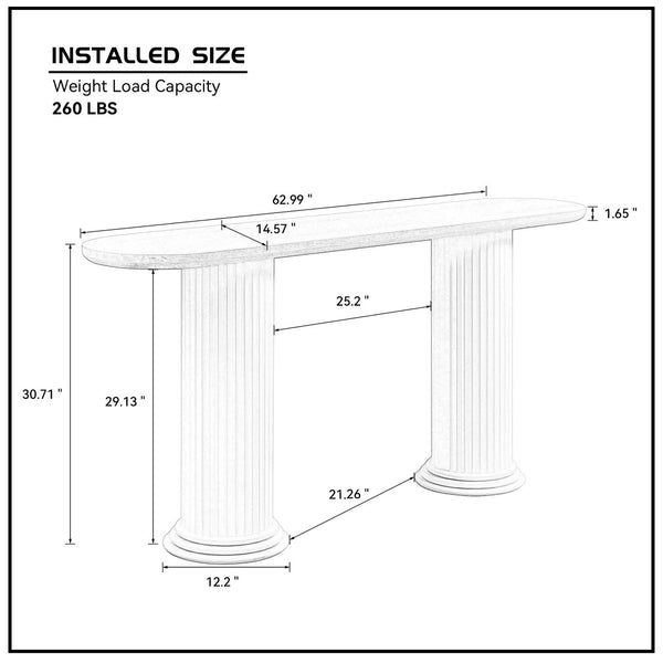 English Elm 62.99 Inch Neoclassical Console Table Wood Veneer Roman Column Legs Entryway Accent Black W2582S00208
