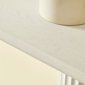 English Elm 62.99 Inch Neoclassical Console Table Wood Veneer Roman Column Legs Entryway Accent White W2582S00209