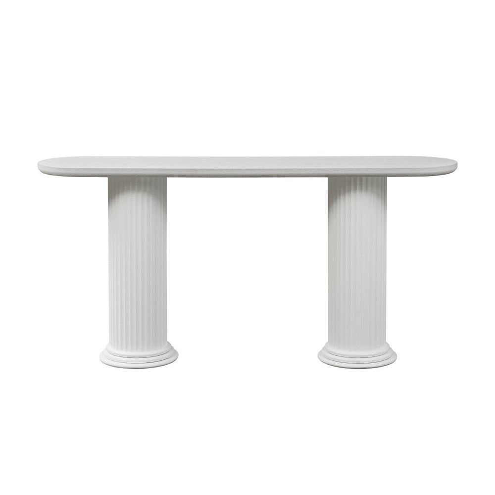 English Elm 62.99 Inch Neoclassical Console Table Wood Veneer Roman Column Legs Entryway Accent White W2582S00209