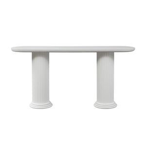English Elm 62.99 Inch Neoclassical Console Table Wood Veneer Roman Column Legs Entryway Accent White W2582S00209