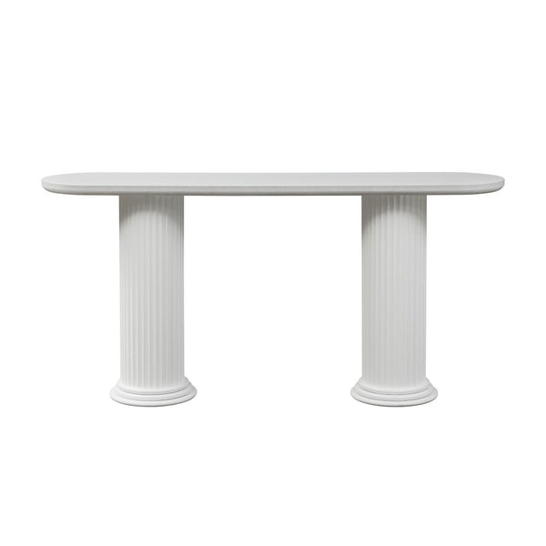 English Elm 62.99 Inch Neoclassical Console Table Wood Veneer Roman Column Legs Entryway Accent White W2582S00209