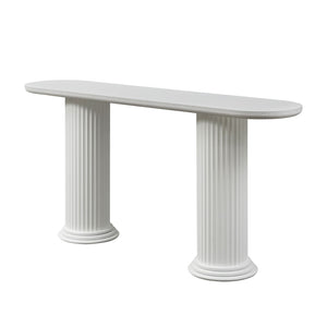 English Elm 62.99 Inch Neoclassical Console Table Wood Veneer Roman Column Legs Entryway Accent White W2582S00209
