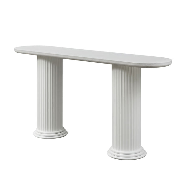 English Elm 62.99 Inch Neoclassical Console Table Wood Veneer Roman Column Legs Entryway Accent White W2582S00209