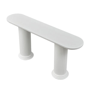 English Elm 62.99 Inch Neoclassical Console Table Wood Veneer Roman Column Legs Entryway Accent White W2582S00209