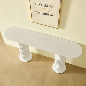 English Elm 62.99 Inch Neoclassical Console Table Wood Veneer Roman Column Legs Entryway Accent White W2582S00209