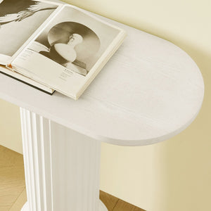 English Elm 62.99 Inch Neoclassical Console Table Wood Veneer Roman Column Legs Entryway Accent White W2582S00209