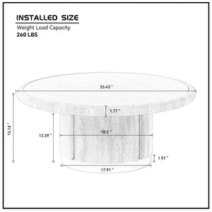 English Elm 35.43 Inch Round Sintered Stone Coffee Table with Wood Veneer Pedestal Base for Living Room Natural W2582S00210