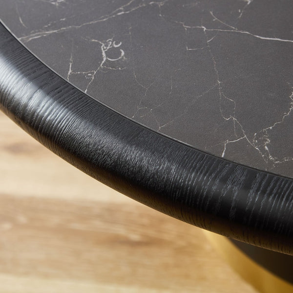 English Elm 35.43 Inch Round Sintered Stone Coffee Table with Wood Veneer Pedestal Base for Living Room Black W2582S00211