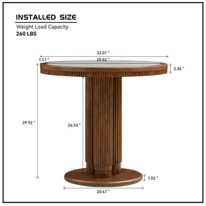 English Elm 33.07 Inch Round Sintered Stone Dining Table with Fluted Wood Legs for Two W2582S00215