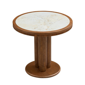 English Elm 33.07 Inch Round Sintered Stone Dining Table with Fluted Wood Legs for Two W2582S00215