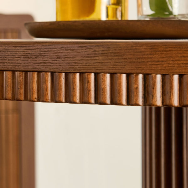 English Elm 33.07 Inch Round Sintered Stone Dining Table with Fluted Wood Legs for Two W2582S00215