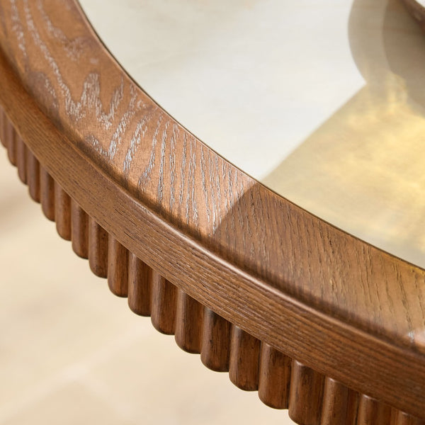 English Elm 33.07 Inch Round Sintered Stone Dining Table with Fluted Wood Legs for Two W2582S00215