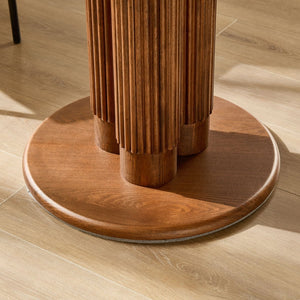 English Elm 33.07 Inch Round Sintered Stone Dining Table with Fluted Wood Legs for Two W2582S00215