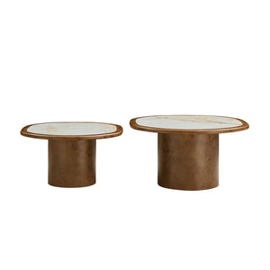 English Elm Irregular Burl Veneer and Sintered Stone Coffee Table Set for Modern Living Rooms Walnut W2582S00216