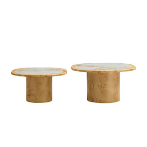 English Elm Irregular Burl Veneer and Sintered Stone Coffee Table Set for Modern Living Rooms Natural W2582S00217