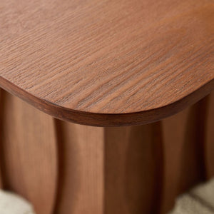 English Elm 2Pcs Nesting Square Coffee Tables Hand Carved Fluted Wood Base Mid Century Living Room Brown W2582S00219
