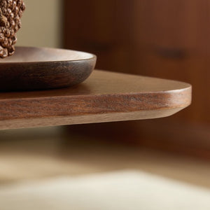 English Elm 2Pcs Nesting Square Coffee Tables Hand Carved Fluted Wood Base Mid Century Living Room Brown W2582S00219