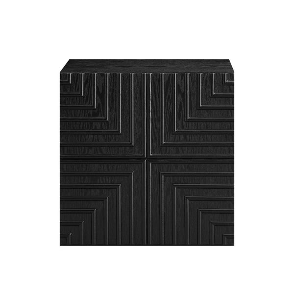 English Elm 2Pcs Geometric Relief Wooden Nightstands with Dual Drawers for Bedroom or Living Room Black 4PCS SET W2582S00225