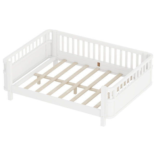 English Elm Full Size Low Profile Pine Platform Bed with Guardrails for Safe Kids Bedroom White W2593P445116