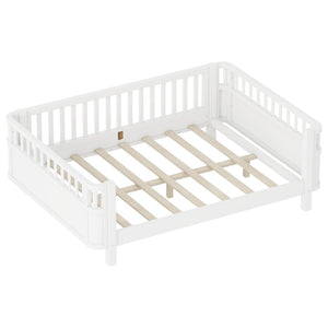 English Elm Full Size Low Profile Pine Platform Bed with Guardrails for Safe Kids Bedroom White W2593P445116