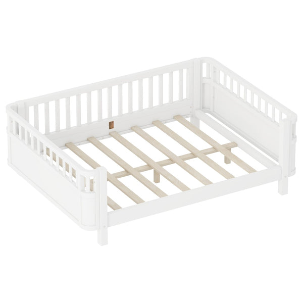 English Elm Full Size Low Profile Pine Platform Bed with Guardrails for Safe Kids Bedroom White W2593P445116