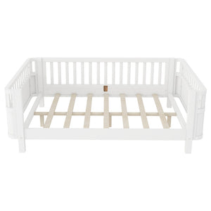 English Elm Full Size Low Profile Pine Platform Bed with Guardrails for Safe Kids Bedroom White W2593P445116