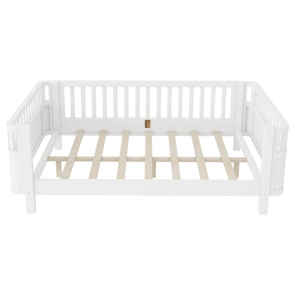 English Elm Full Size Low Profile Pine Platform Bed with Guardrails for Safe Kids Bedroom White W2593P445116