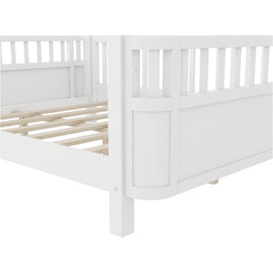 English Elm Full Size Low Profile Pine Platform Bed with Guardrails for Safe Kids Bedroom White W2593P445116