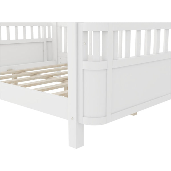 English Elm Full Size Low Profile Pine Platform Bed with Guardrails for Safe Kids Bedroom White W2593P445116