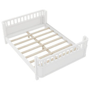 English Elm Full Size Low Profile Pine Platform Bed with Guardrails for Safe Kids Bedroom White W2593P445116