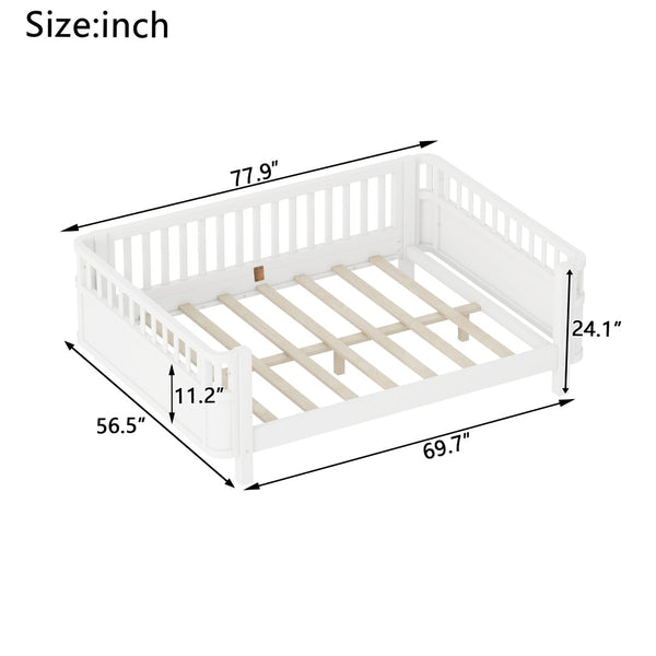 English Elm Full Size Low Profile Pine Platform Bed with Guardrails for Safe Kids Bedroom White W2593P445116