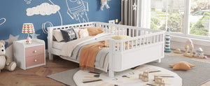 English Elm Full Size Low Profile Pine Platform Bed with Guardrails for Safe Kids Bedroom White W2593P445116