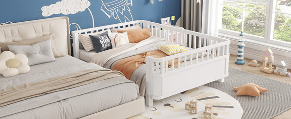 English Elm Full Size Low Profile Pine Platform Bed with Guardrails for Safe Kids Bedroom White W2593P445116