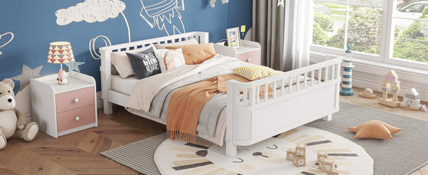 English Elm Full Size Low Profile Pine Platform Bed with Guardrails for Safe Kids Bedroom White W2593P445116