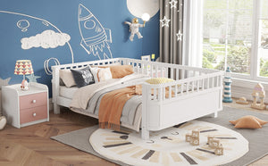 English Elm Full Size Low Profile Pine Platform Bed with Guardrails for Safe Kids Bedroom White W2593P445116