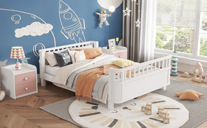 English Elm Full Size Low Profile Pine Platform Bed with Guardrails for Safe Kids Bedroom White W2593P445116